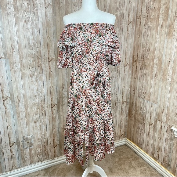 L.N.V Off The Shoulder Ruffled Floral Dress Size Large Women - Picture 1 of 14